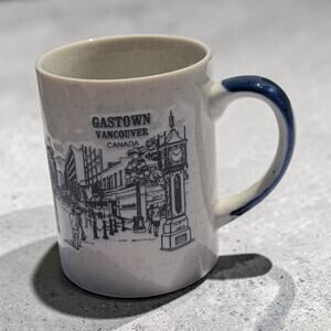 Vintage Gastown Vancouver Canada Speckled Etched Blue White Coffee Cup Mug